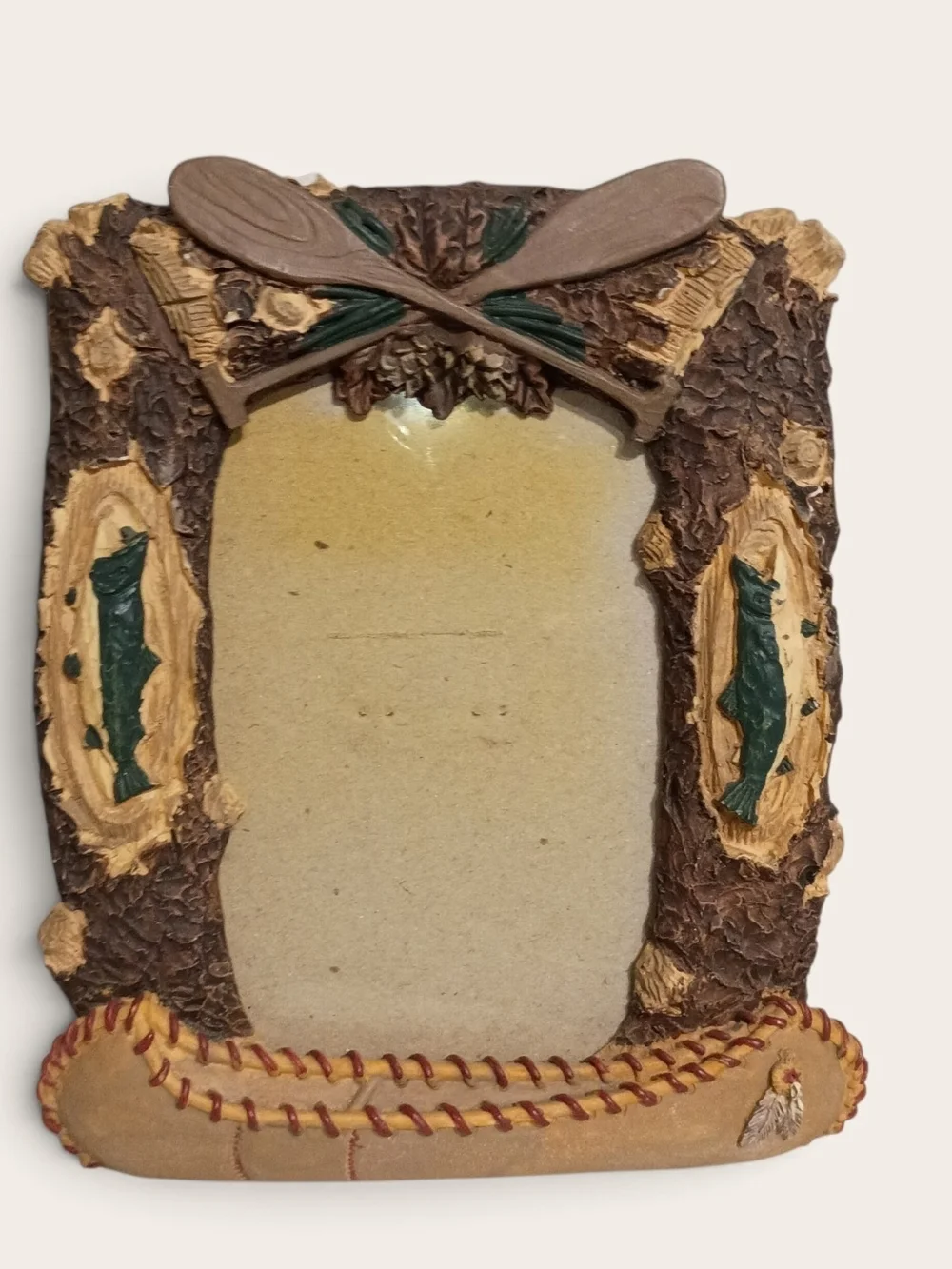 Rustic Canoe Paddle Cabin Photo Frame - Brown & Green